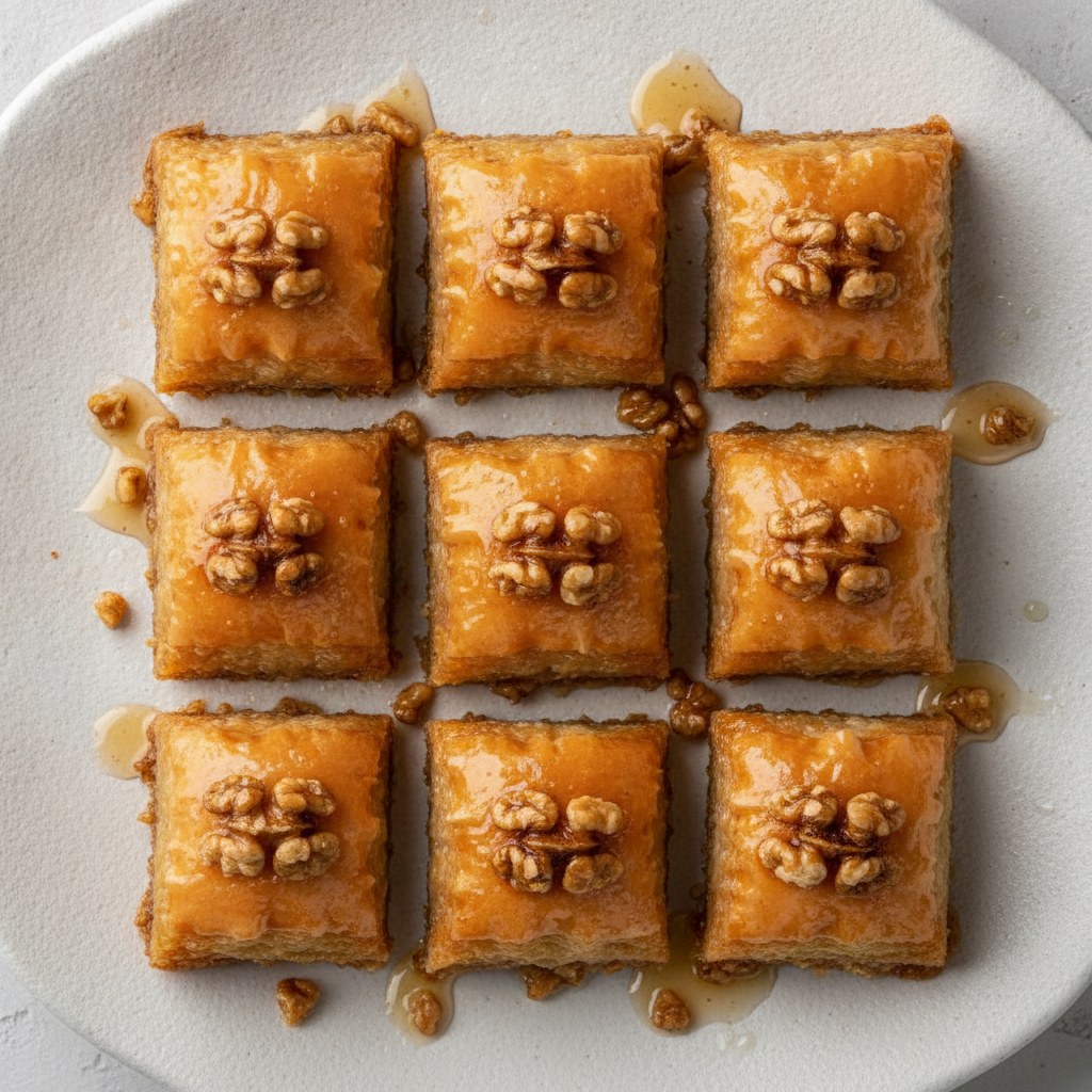 Cevizli baklava tepsisi, dilimlenmiş