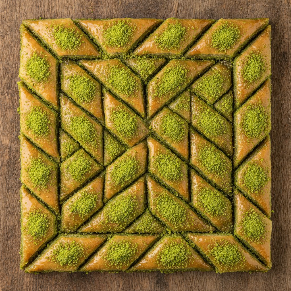 Antep fıstıklı klasik baklava dilimleri yakın çekim