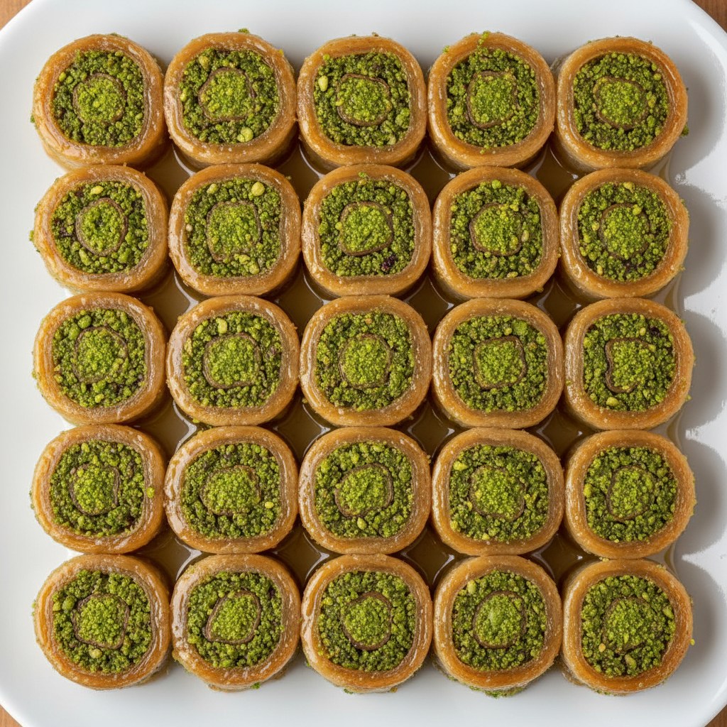 Fıstık sarma baklava rulolar, yakın çekim